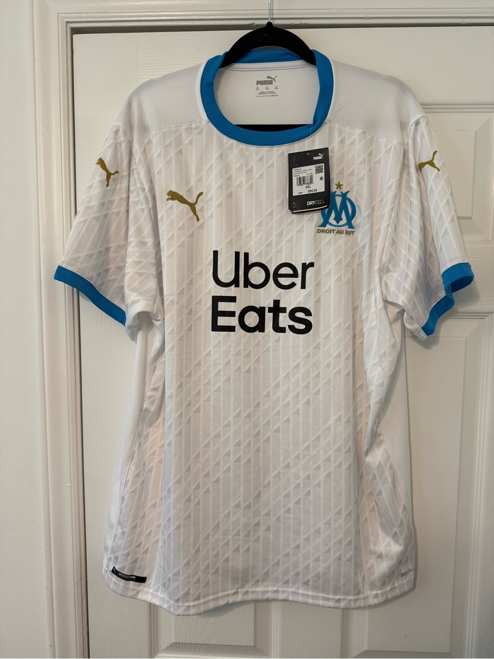 Puma Marseille White Jersey with Blue Trim and Gold Crest